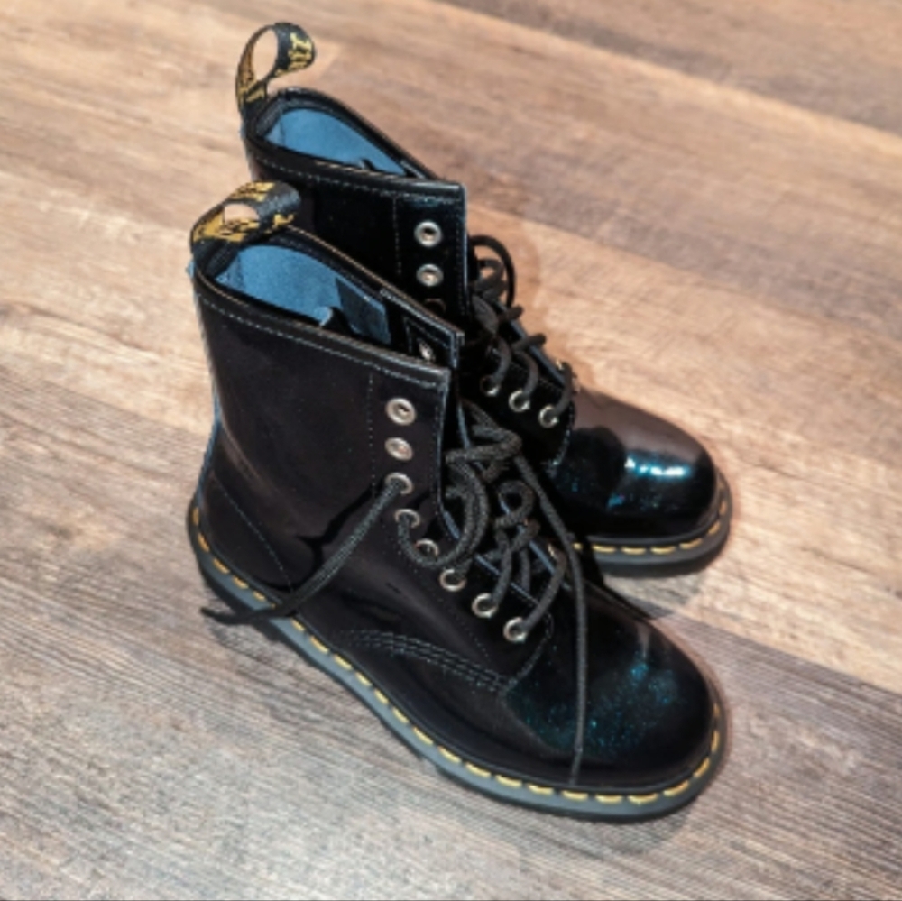 Dr. Martens Teal Sparkle 1460 Boots With Matching Purse - Picture 3 of 9